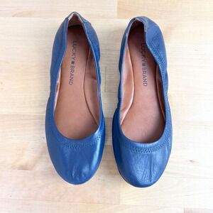 Lucky Brand Emmie Ballet Flats Navy Blue Leather Round Toe Slip On Womens Size 6